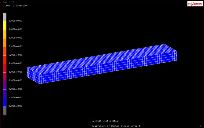 Running a simulation of the loading (a distributed load pulling the cantilever down) shows the displacement.